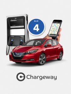 A Nissan Leaf, charging station and Chargeway app.