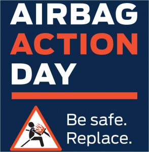 The Ford Airbag Action Day logo. Be Safe. Replace.