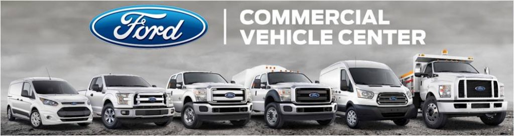A lineup of Ford commercial vehicles.