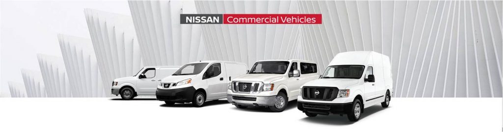 A lineup of Nissan commercial vehicles.