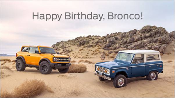 A new Ford Bronco with an old Bronco.
