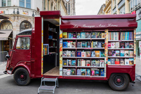 A truck used as a bookstore.