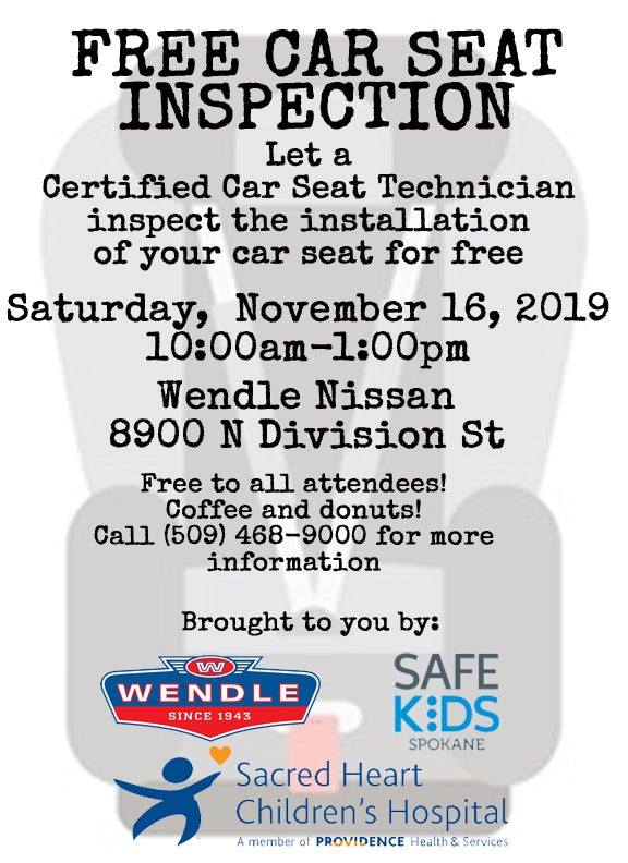 Free car seat inspection at Wendle Nissan on November 16, 2019.
